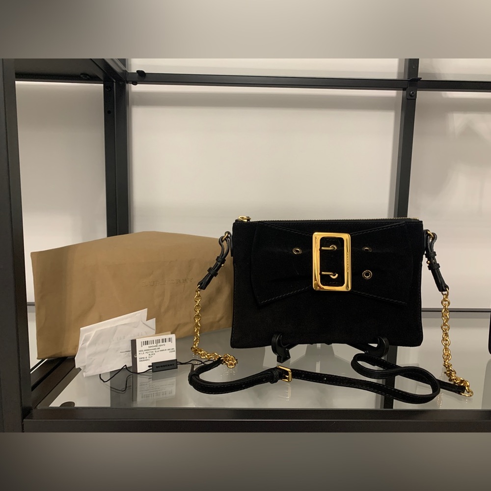 Authentic Burberry Suede Bow Buckle Crossbody Bag